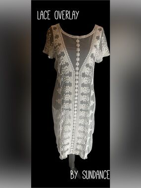 Stunning Sundance BOHO Sheer Embroidered Grayish Lace Overlay‎